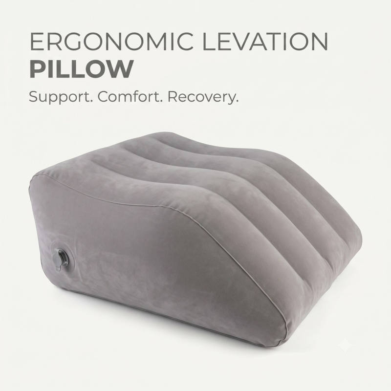 Das ergonomische Beinhochlagerungskissen Grey Alphinea wurde für komfortable Regeneration und Knieunterstützung entwickelt.