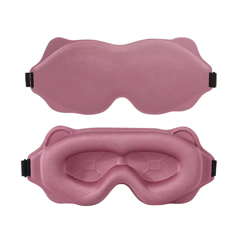Front and back view of the skin-friendly pink Alphinea sleep mask, featuring therapeutic padding and deep 3D contours ideal for sensitive skin or lash extensions.