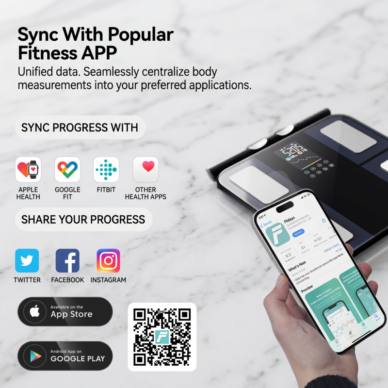 La balance connectée Alphinea synchronise les données de santé corporelle avec des applications de fitness populaires comme Apple Health et Google Fit.