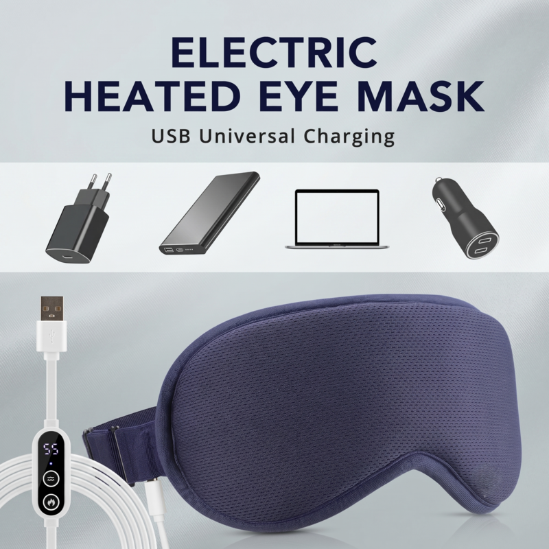 Le masque oculaire chauffant électrique Alphinea est fourni avec son câble USB universel, compatible avec les adaptateurs secteur, les batteries externes, les ordinateurs portables et les chargeurs de voiture.