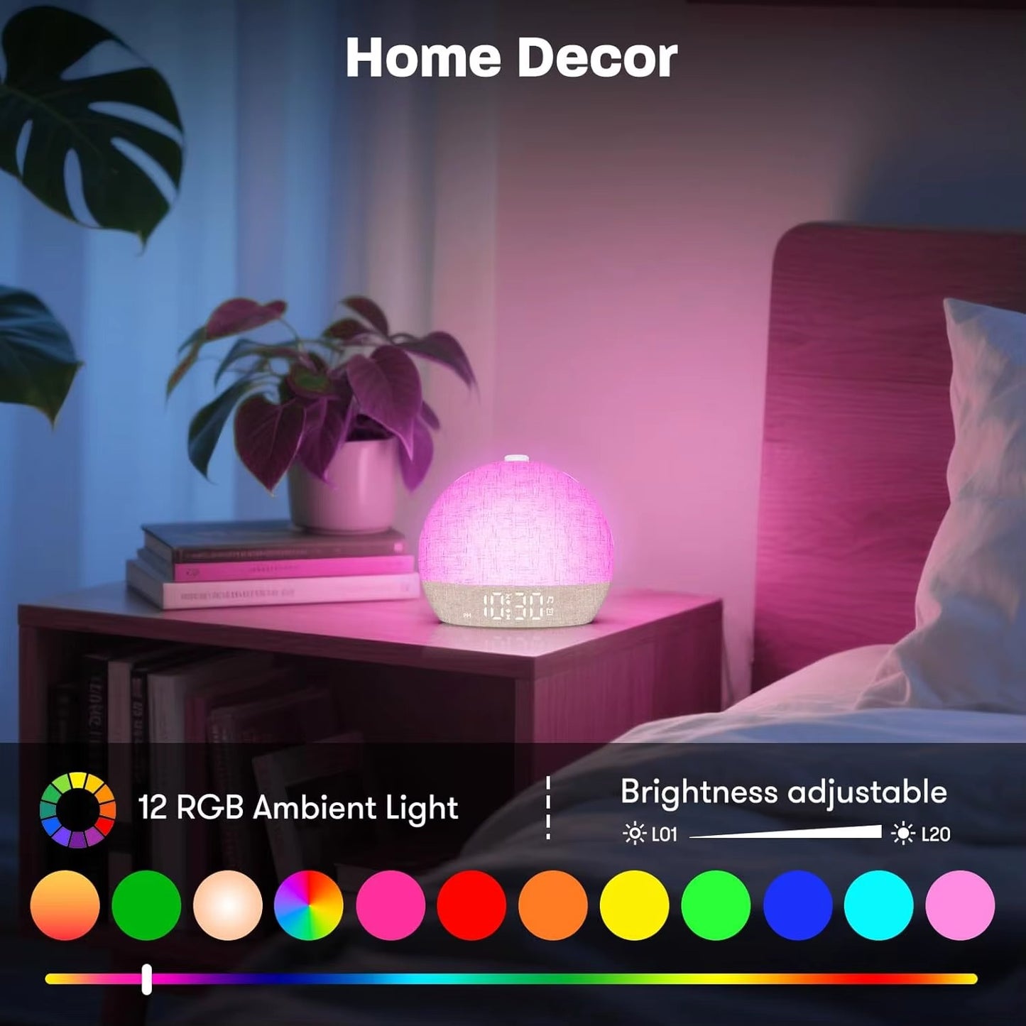 Wake Up Light Sunrise Alarm Clock Timer 30 White Noise Sound Machine Dimmable RGB Night Lights Sleep Aid Snooze Ideal for Gift Alphinea Store