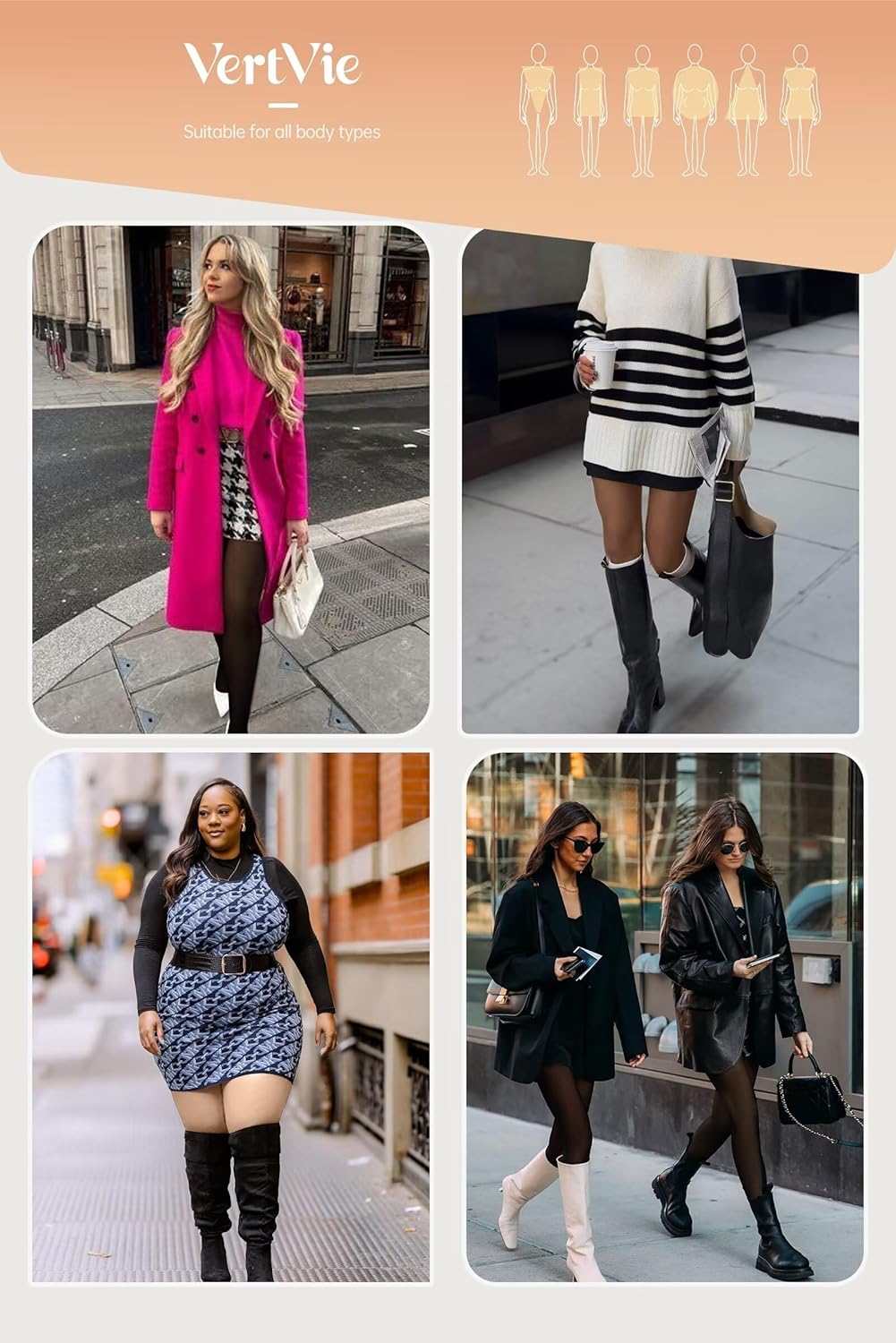 Vertvie Women's Thermal Fleece Lined Tights - Fake Translucent Winter Warm Leggings