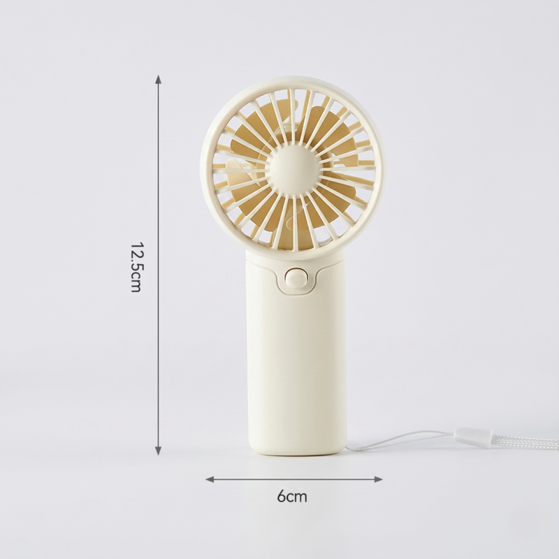 Product dimensions for the Alphinea mini fan showing a height of 13.5cm and width of 6cm.