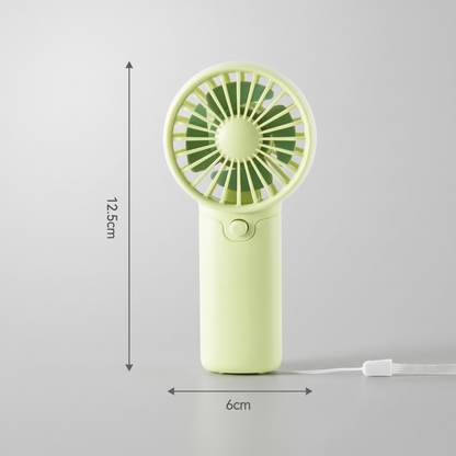 Product dimensions for the Alphinea mini fan showing a height of 13.5cm and width of 6cm.