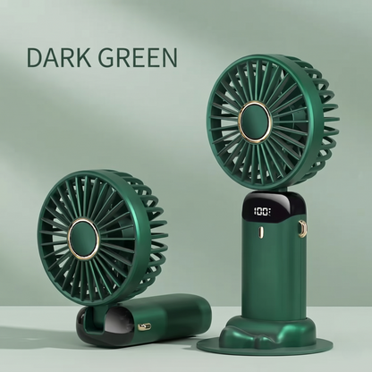 Dark green Alphinea USB handheld mini fan with long-lasting battery and adjustable airflow.