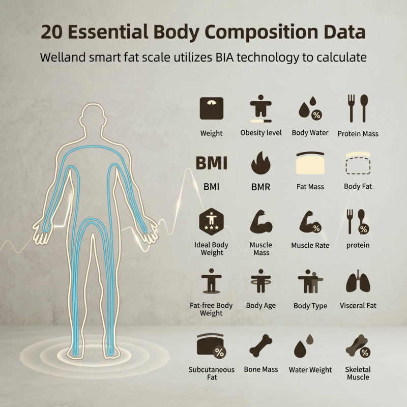 La balance connectée Alphinea suit 20 indicateurs de santé essentiels, dont l'IMC, la masse grasse et la masse musculaire.