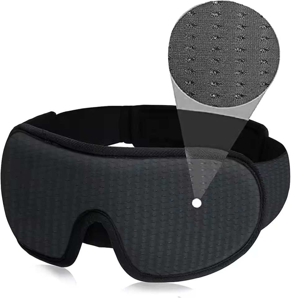 Alphinea 3D sleep mask in dark grey, showcasing a close-up of the featherweight, skin-friendly breathable mesh fabric.