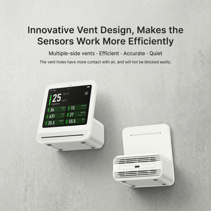 Vue arrière de l'Alphinea Air Monitor 2 montrant la conception innovante de l'évent, conçue pour des lectures de capteur d'air très efficaces et précises.