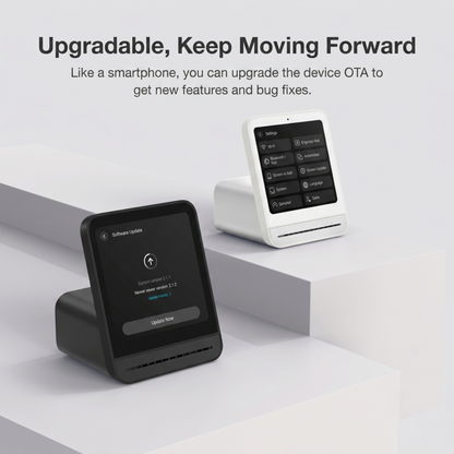 Alphinea Air Monitor 2 affiche son écran de mise à jour à distance (OTA) pour des améliorations continues du firmware et des fonctionnalités.