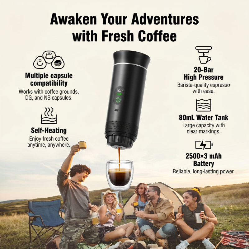 Wireless Electric Portable Espresso Coffee Machine for Car & Home Camping Coffee Maker 3-in-1 Capsule Powder Travel Coffee Maker Alphinea Store
