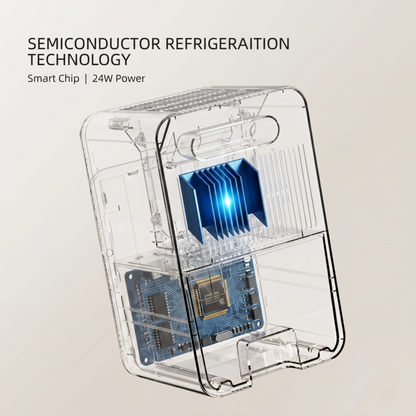 Internal diagram of the Alphinea dehumidifier showcasing advanced semiconductor refrigeration technology and a smart chip for high-performance moisture extraction.