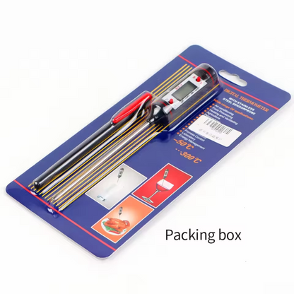 The Alphinea instant accuracy digital food thermometer displayed in its official blister packaging box, ready to deliver lightning-fast readings and culinary excellence.