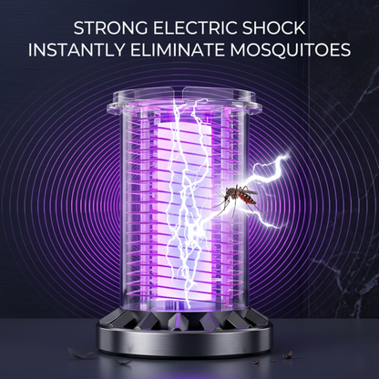 Gros plan sur le destructeur de moustiques électrique Alphinea montrant sa grille de sécurité blindée de 1200 V éliminant instantanément un moustique grâce à une technologie de bio-attraction UV de précision de 365 nm.