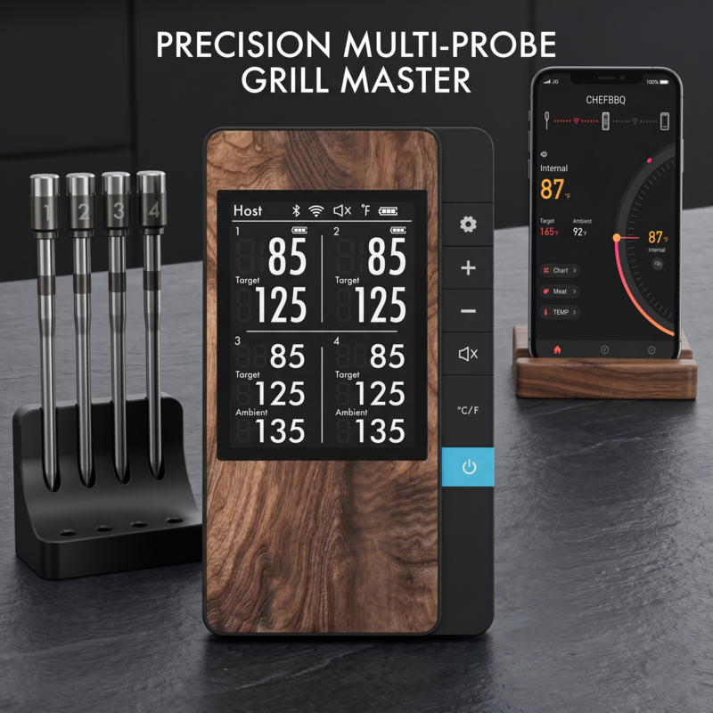 Trådlös köttermometer digital Bluetooth-prob med LCD-skärm och mobilapp för grill Alphinea Store