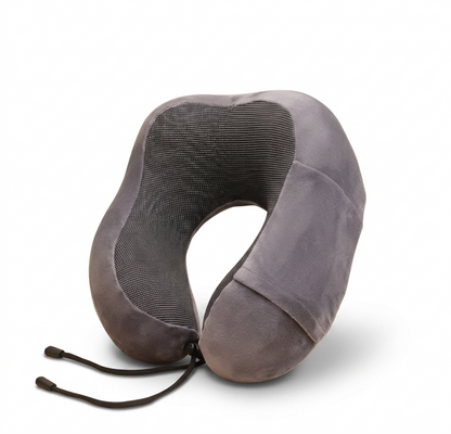 Brown Alphinea Essential U-Series travel neck pillow designed for deep-sleep density and cervical spine stabilization during long flights.