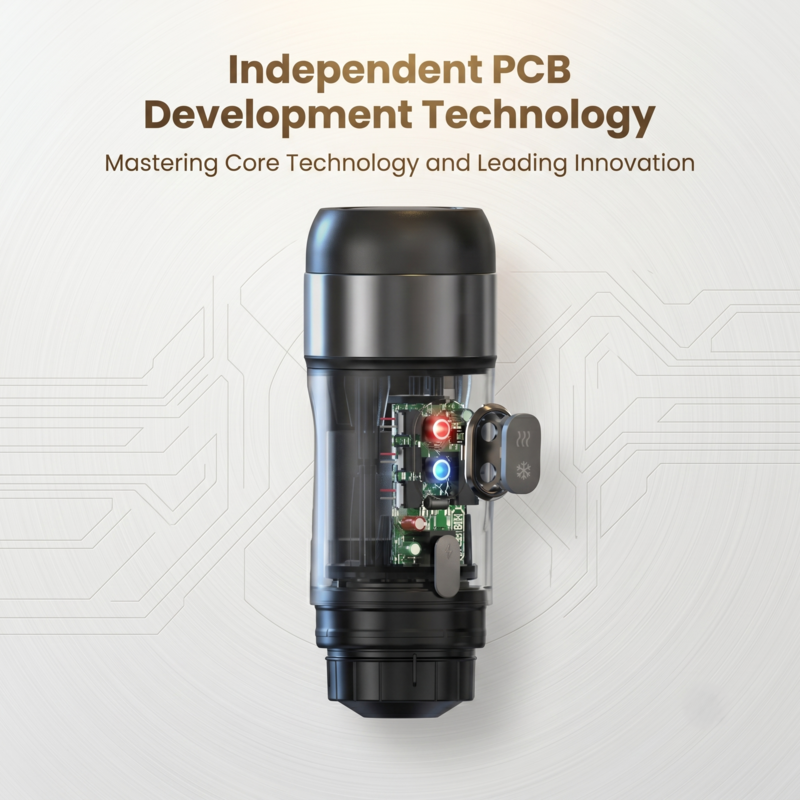 Vue en coupe de la machine à expresso portable Alphinea mettant en valeur son développement indépendant de circuit imprimé et sa technologie de chauffage interne.