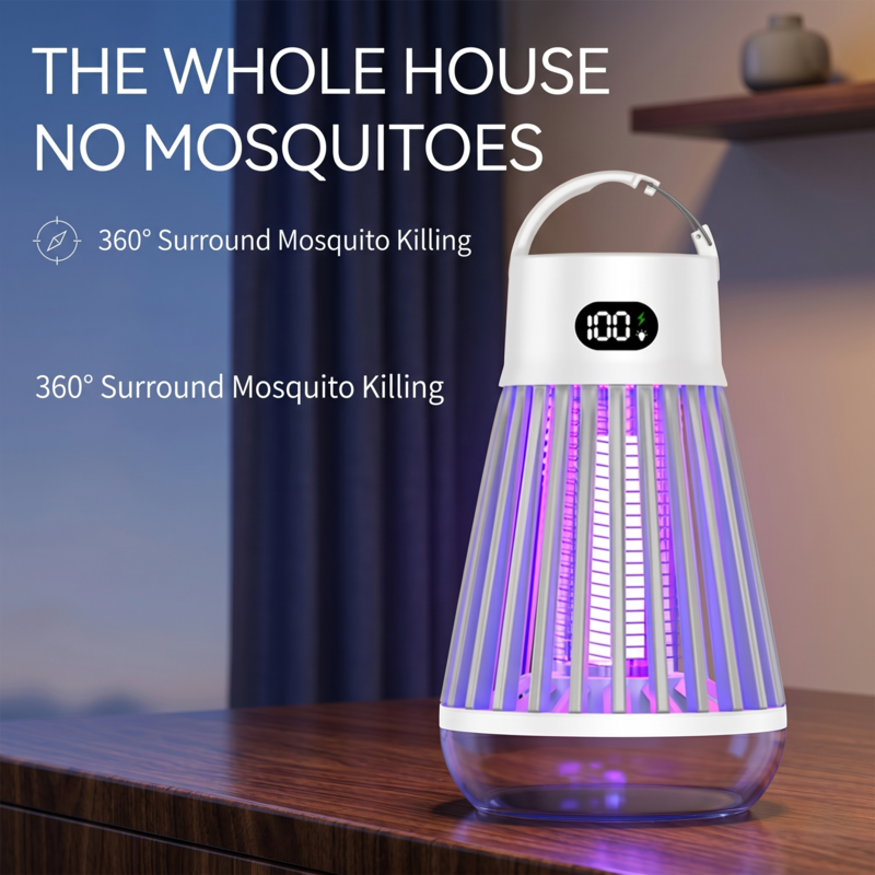 L'anti-moustiques d'intérieur 2 en 1 White Alphinea, posé sur une table en bois, offre une protection à 360 degrés contre les insectes nuisibles dans toute la maison, au sein d'un intérieur moderne.