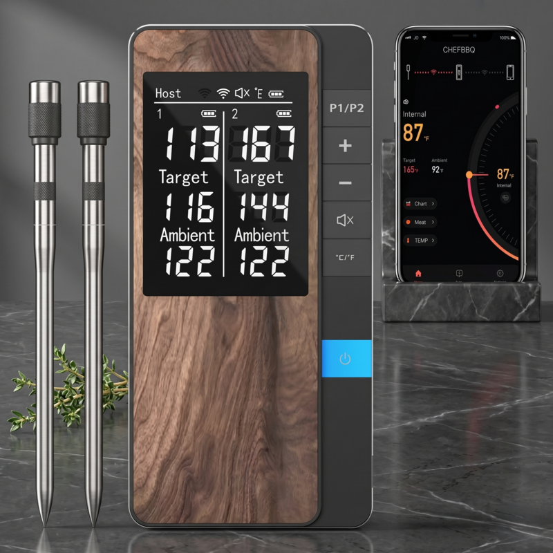 Wireless Meat Thermometer Digital Bluetooth Probe with LCD Screen & Mobile APP for BBQ Alphinea Store