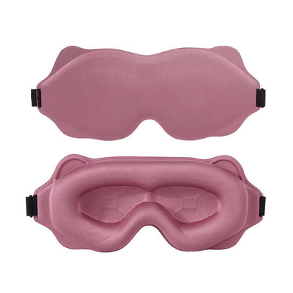 Front and back view of the skin-friendly pink Alphinea sleep mask, featuring therapeutic padding and deep 3D contours ideal for sensitive skin or lash extensions.