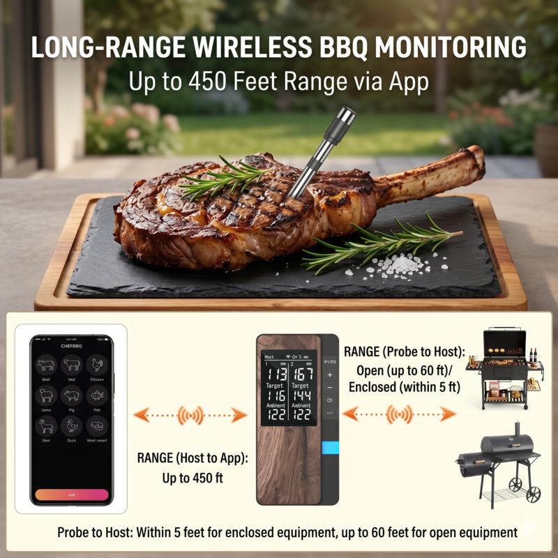 Trådlös köttermometer digital Bluetooth-prob med LCD-skärm och mobilapp för grill Alphinea Store