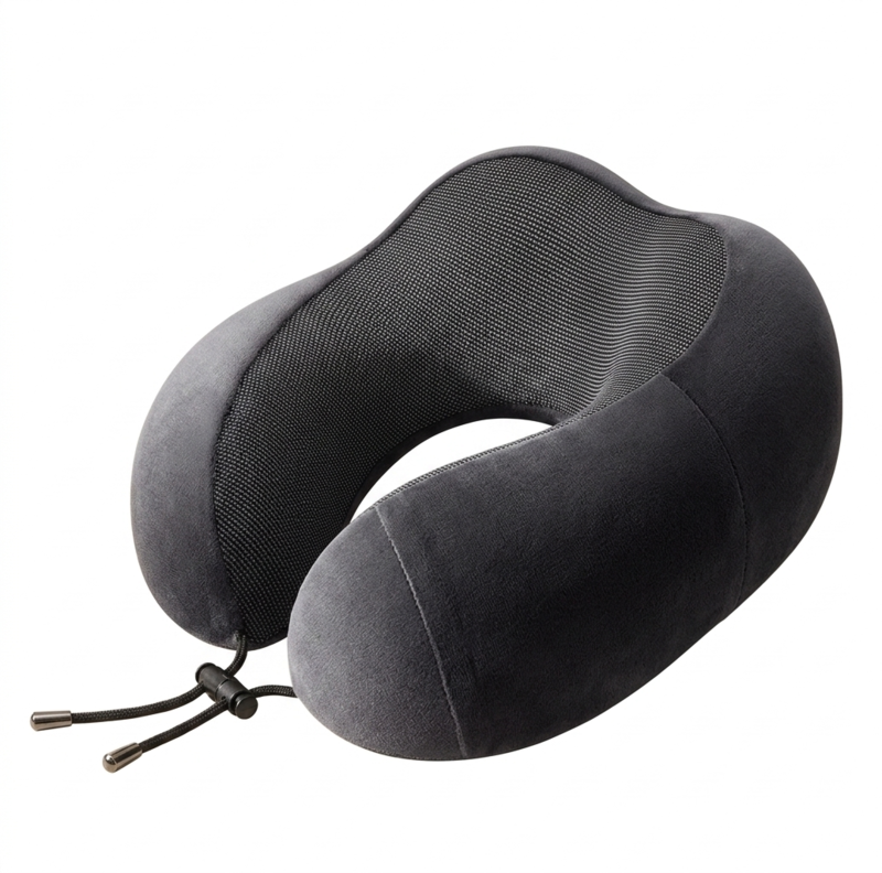 Black Alphinea Essential U-Series travel pillow providing a firm, plush foundation and ultimate neck support for travel or total home relaxation.