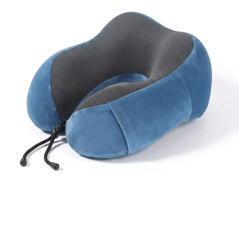 Light blue Alphinea cervical neck pillow featuring a minimalist profile, clinical-grade contouring, and supportive slow-sink technology.