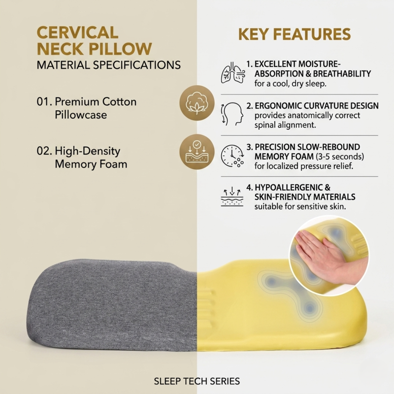 Cervical Pillow for Neck Pain Relief | Ergonomic Memory Foam Contour Pillow | Orthopedic Neck Support for Side Sleepers Alphinea