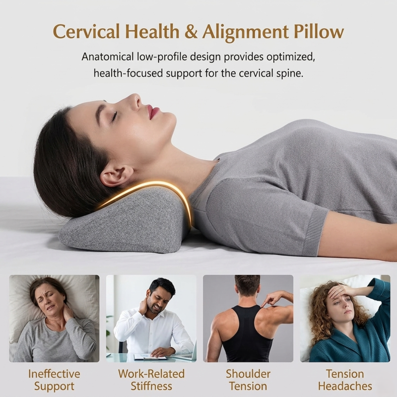 Cervical Pillow for Neck Pain Relief | Ergonomic Memory Foam Contour Pillow | Orthopedic Neck Support for Side Sleepers Alphinea