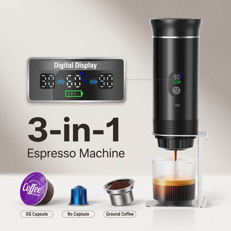Wireless Electric Portable Espresso Coffee Machine for Car & Home Camping Coffee Maker 3-in-1 Capsule Powder Travel Coffee Maker Alphinea Store