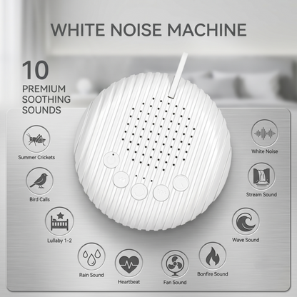 Machine à bruit blanc portable Alphinea proposant 10 sons apaisants de qualité supérieure, dont des berceuses, des battements de cœur et des sons de la nature pour dormir.