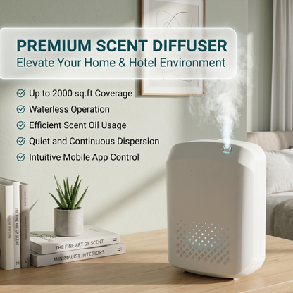 Diffuseur de parfum haut de gamme Alphinea, à poser sur un bureau, offrant une couverture jusqu'à 2000 pieds carrés et un fonctionnement sans eau pour les maisons et les hôtels.