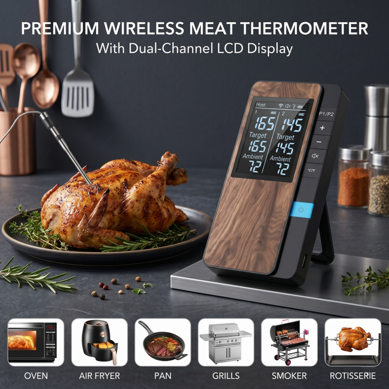 Wireless Meat Thermometer Digital Bluetooth Probe with LCD Screen & Mobile APP for BBQ Alphinea Store