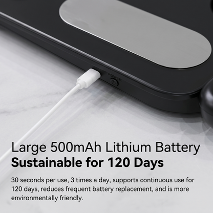 Balance connectée Alphinea avec batterie au lithium de 500 mAh pour une utilisation prolongée.