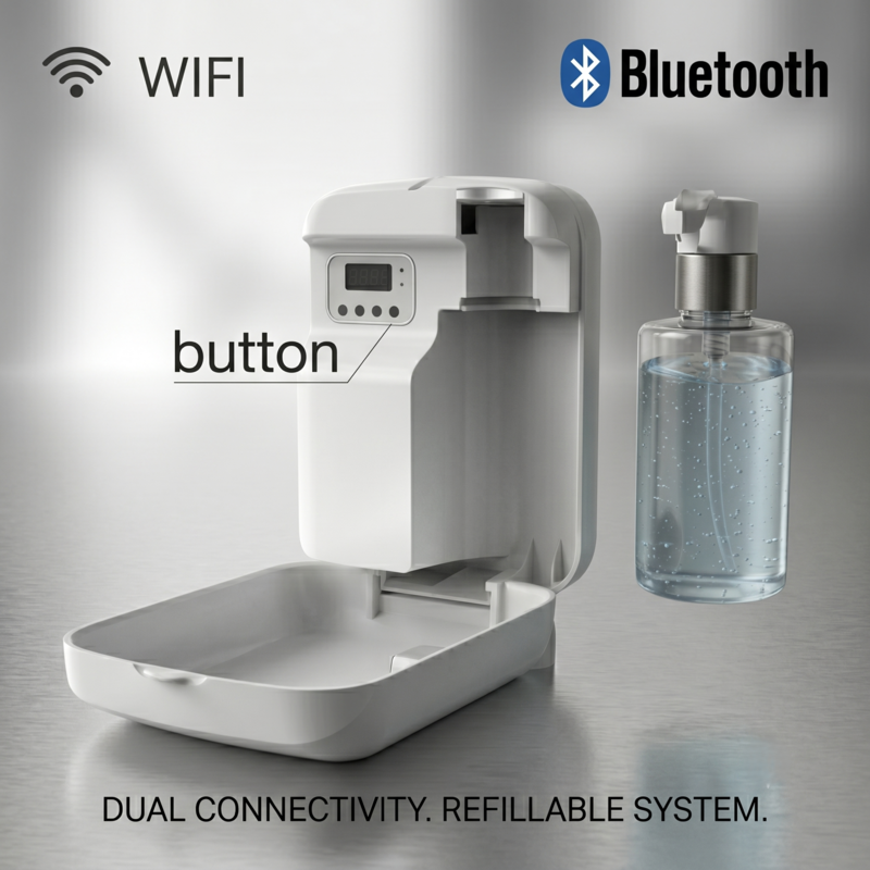 Vue ouverte du diffuseur intelligent Alphinea blanc révélant le système de flacon d'huile essentielle rechargeable de 400 ml avec connectivité WiFi et Bluetooth.