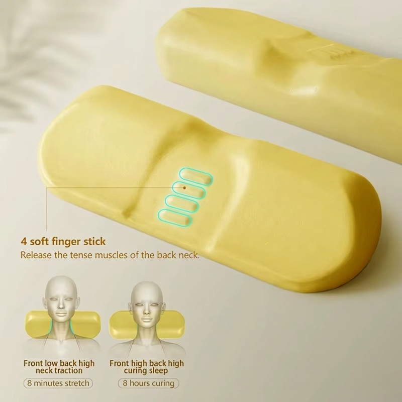 An inside look at the yellow high-density memory foam core of the Alphinea pillow, showcasing the precision-contoured engineering that adapts to movement and weight without going flat.