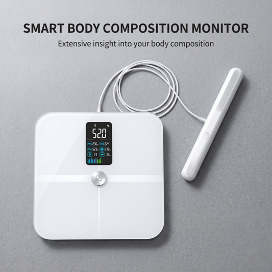 Balance intelligente Alphinea pour la mesure de la composition corporelle, avec poignée de mesure main-pied à 8 électrodes.