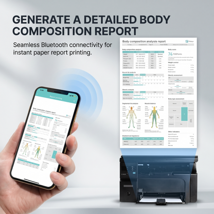 La balance impédancemètre Alphinea synchronise les données via Bluetooth avec une application pour smartphone afin de fournir des rapports de santé détaillés.