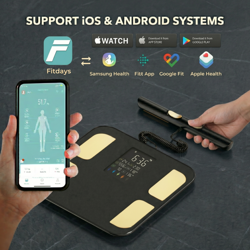 Balance connectée Alphinea, compatible avec une application pour smartphone et prenant en charge l'intégration iOS et Android.