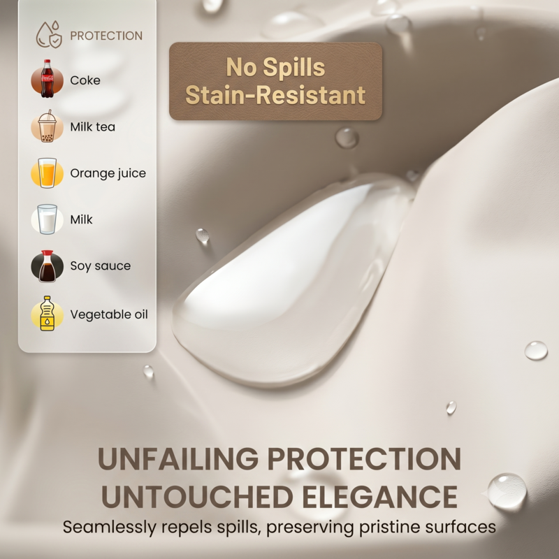 Gros plan sur la surface en TPU imperméable et résistante aux taches de l'oreiller de voyage Alphinea, qui repousse sans effort divers liquides renversés pour une protection infaillible.