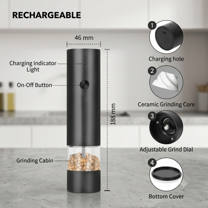 Moulin à sel et à poivre électrique automatique rechargeable, moulin à poivre à mouture réglable, appareils de cuisine Alphinea Store