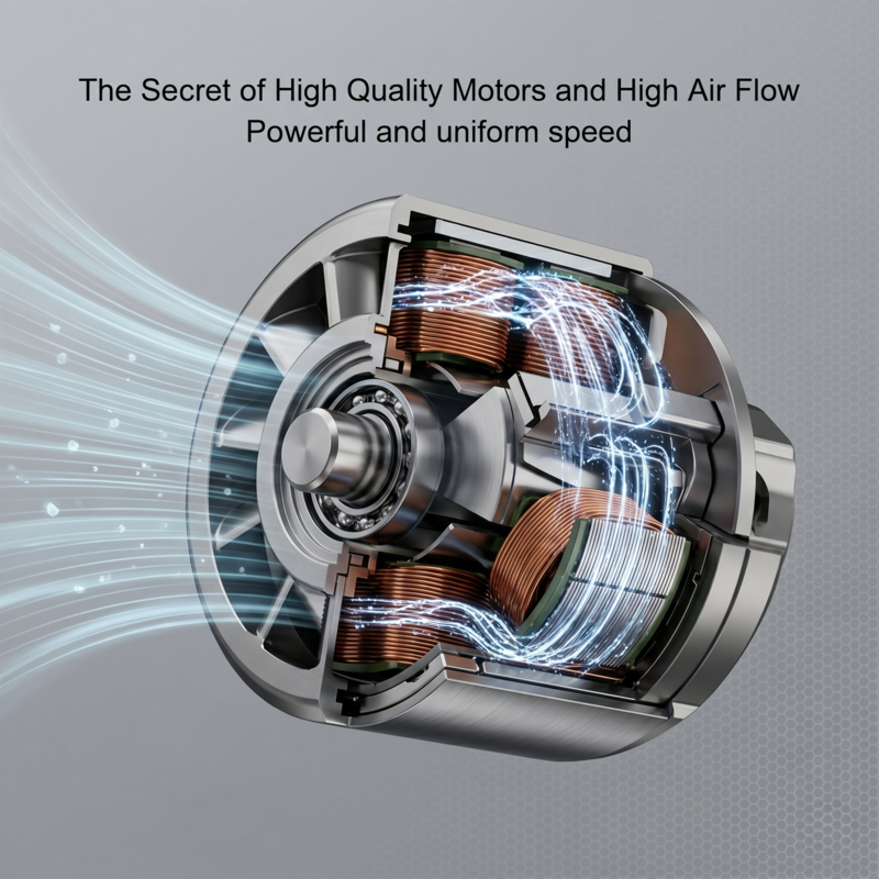 3D cross-section view of the Alphinea electric fan's high-quality internal motor, illustrating the advanced, noise-free technology built for powerful and uniform airflow.