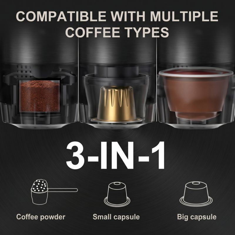 Wireless Electric Portable Espresso Coffee Machine for Car & Home Camping Coffee Maker 3-in-1 Capsule Powder Travel Coffee Maker Alphinea Store