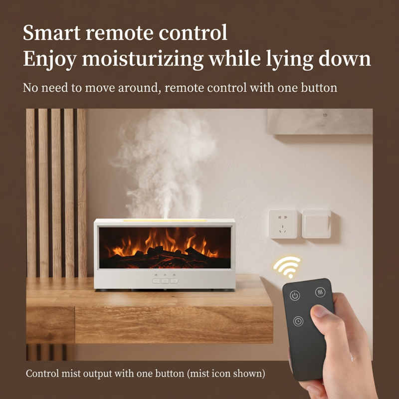 Utilisez la télécommande intelligente incluse pour faire fonctionner le diffuseur de cheminée blanc Alphinea et humidifier facilement la pièce.