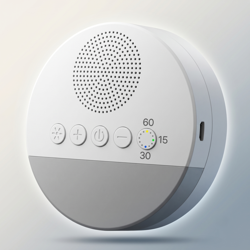 Vue de face en angle de l'appareil audio blanc Alphinea, mettant en valeur la grille du haut-parleur supérieur, le panneau de commande intuitif et son design élégant et moderne.