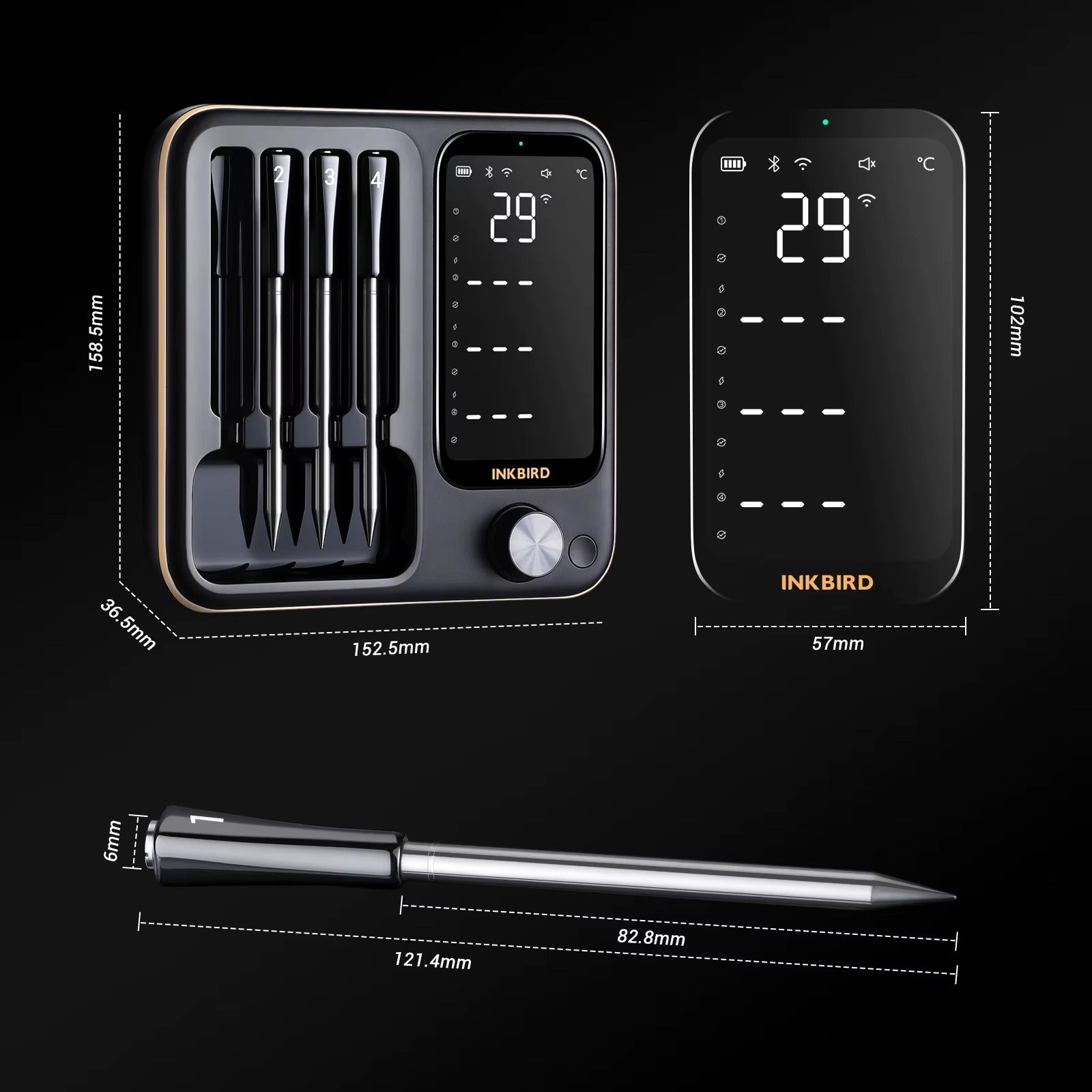 Truly Wireless Meat Thermometer 2 Types Waterproof Digital Food Thermometer for Turkey Beef Rotisserie Grill Oven BBQ Alphinea Store