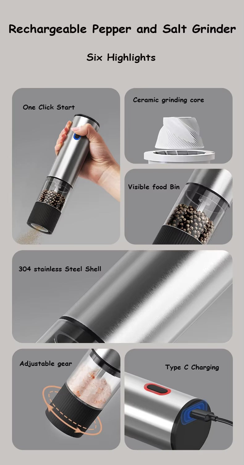 Electric Salt and Pepper Grinder Automatic Rechargeable Pepper Mill Shakers Adjustable Coarseness Kitchen Appliances Alphinea Store