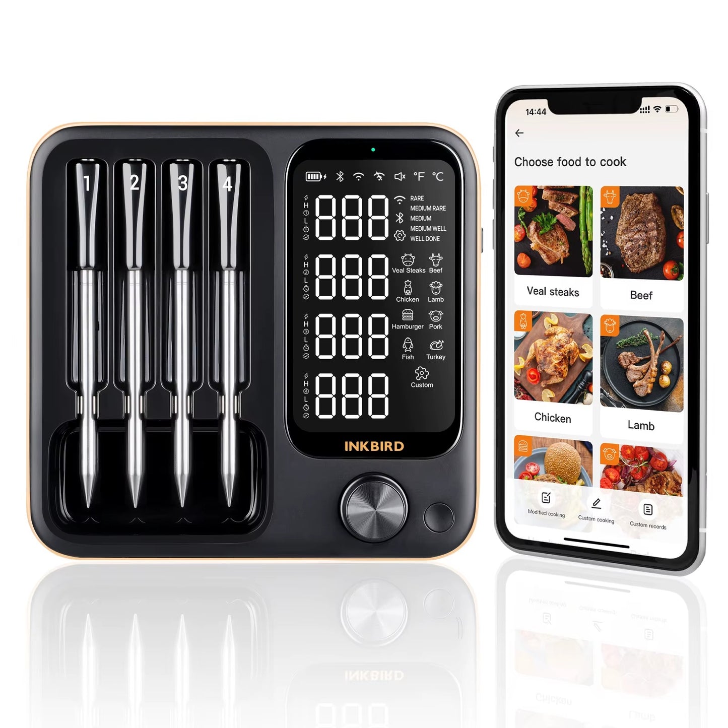 Truly Wireless Meat Thermometer 2 Types Waterproof Digital Food Thermometer for Turkey Beef Rotisserie Grill Oven BBQ Alphinea Store