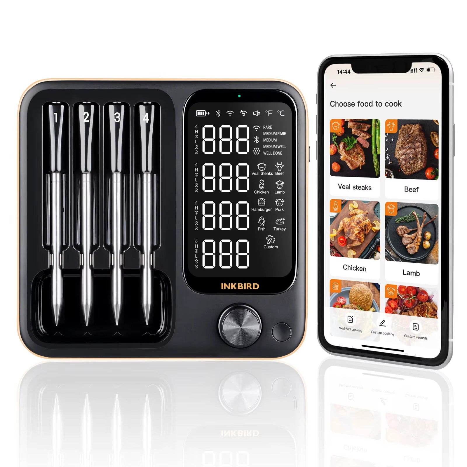 Truly Wireless Meat Thermometer 2 Types Waterproof Digital Food Thermometer for Turkey Beef Rotisserie Grill Oven BBQ Alphinea Store