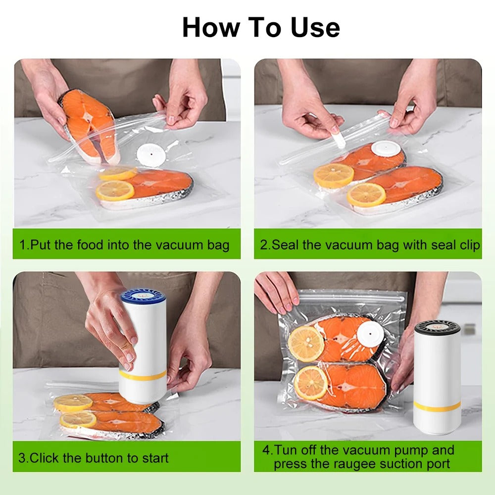 Vacuum Sealer Pump Electric Air Pump Rechargeable Automatic Sealing Machine with Reusable Vacuum Sealer Bags Food Packaging Bag Alphinea Store