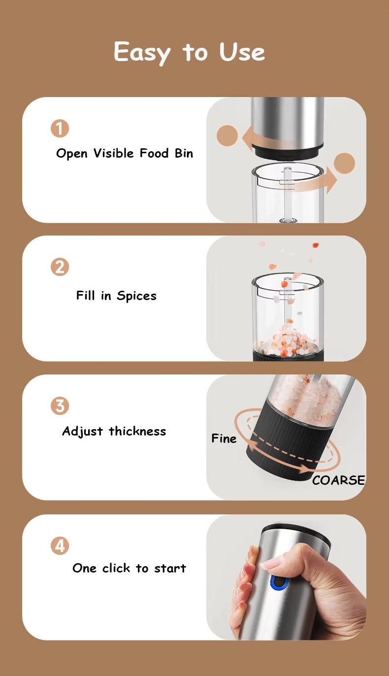 Electric Salt and Pepper Grinder Automatic Rechargeable Pepper Mill Shakers Adjustable Coarseness Kitchen Appliances Alphinea Store